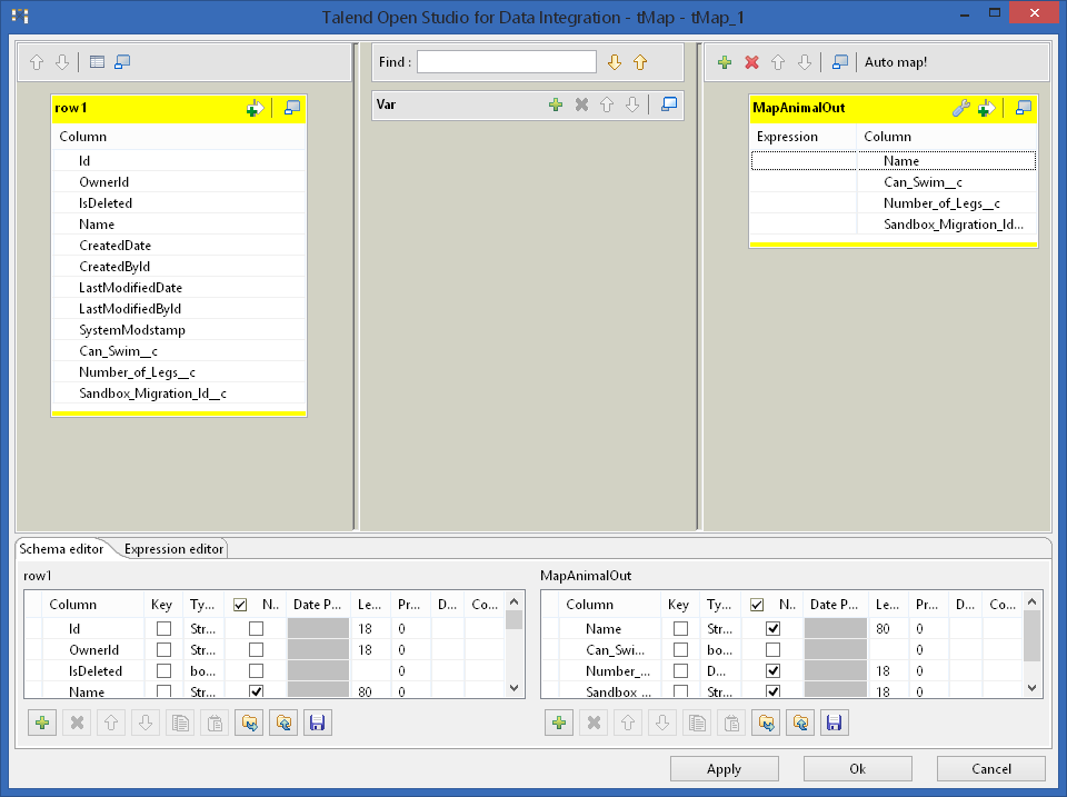 talend animal map default