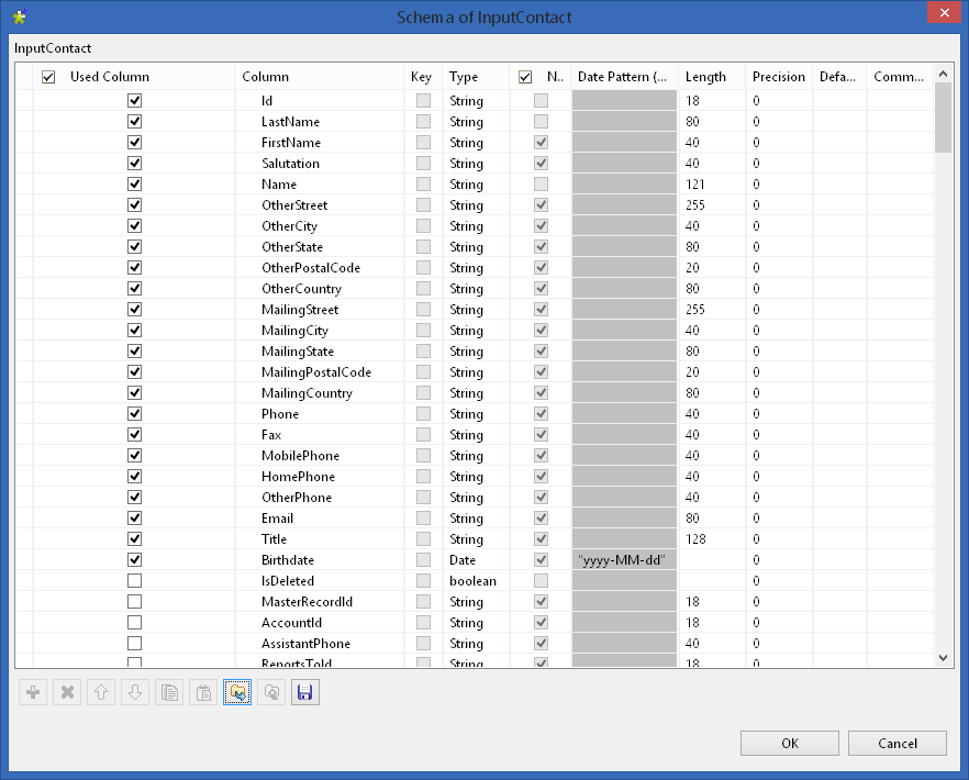 talend input contact schema