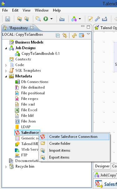 talend metadata connection