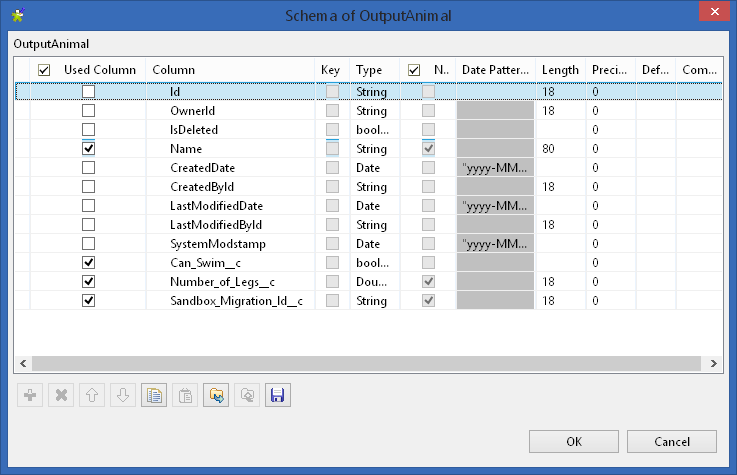 talend output animal schema
