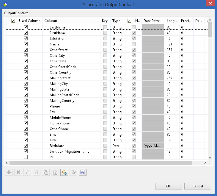 talend output contact schema 2
