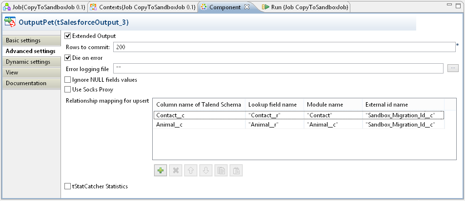 talend output pet advanced mapping