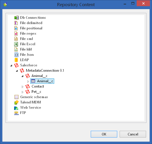 talend repository animal table