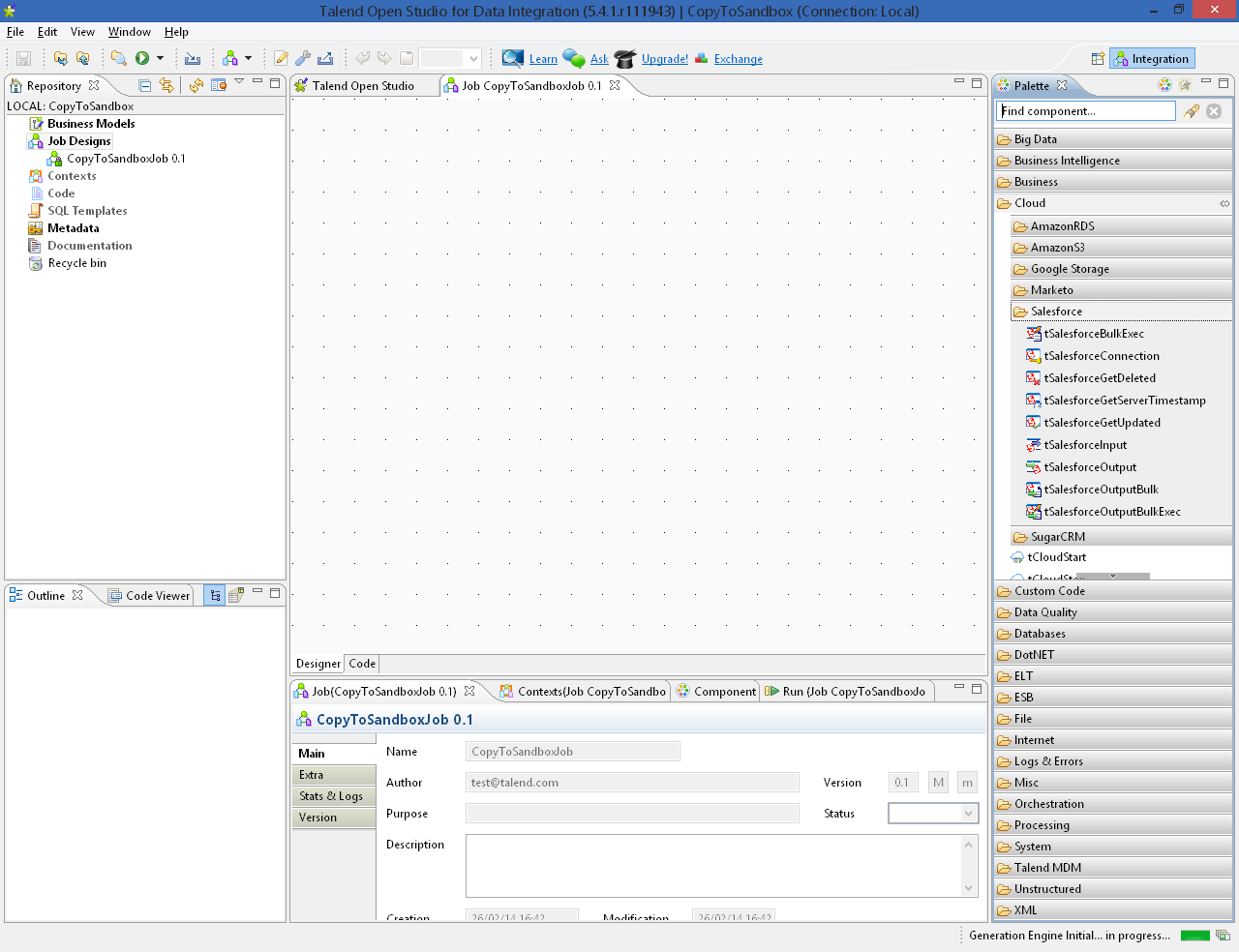 talend sandbox job start